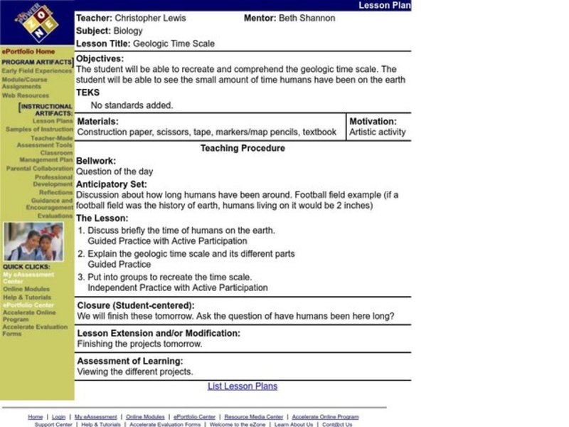 Geologic Time Scale Lesson Plan