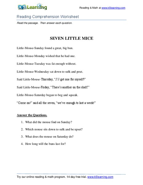 Seven Little Mice Worksheet