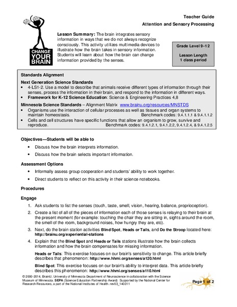 Attention and Sensory Processing Lesson Plan