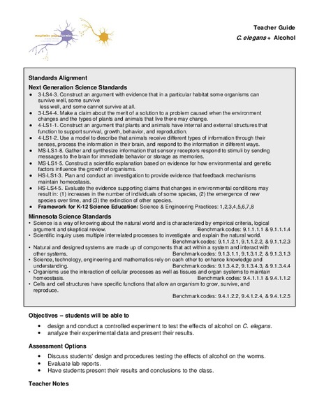 C. elegans and Alcohol Lesson Plan