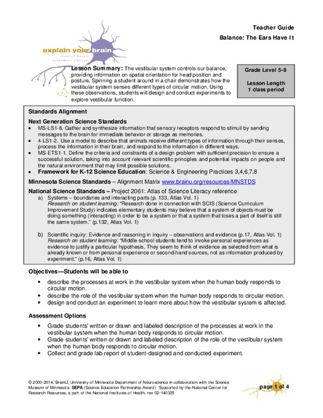 Balance: The Ears Have It Lesson Plan