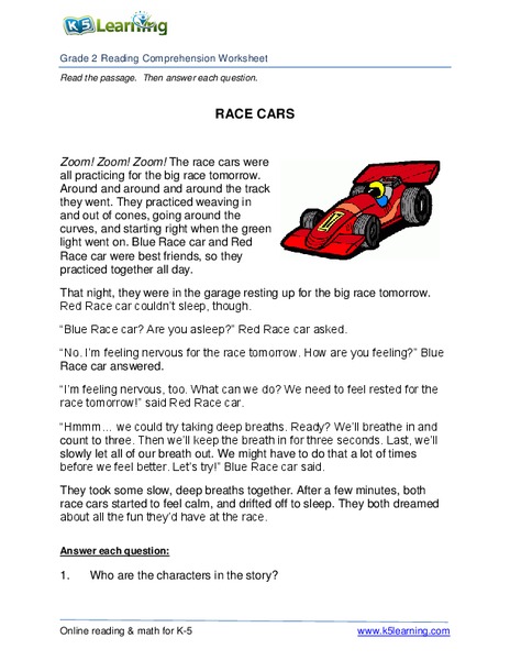 Race Cars Worksheet