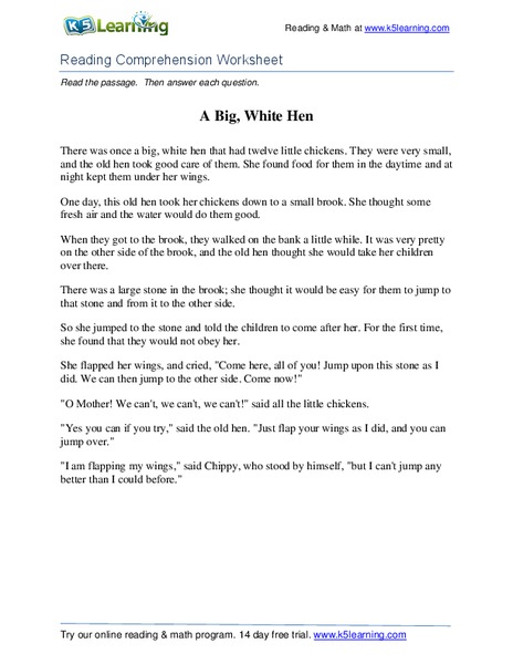A Big, White Hen Worksheet