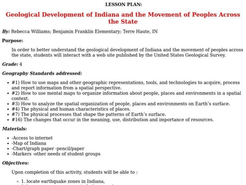 Geological Development of Indiana and the Movement of Peoples Across the State Lesson Plan