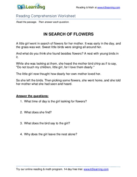 In Search of Flowers Worksheet
