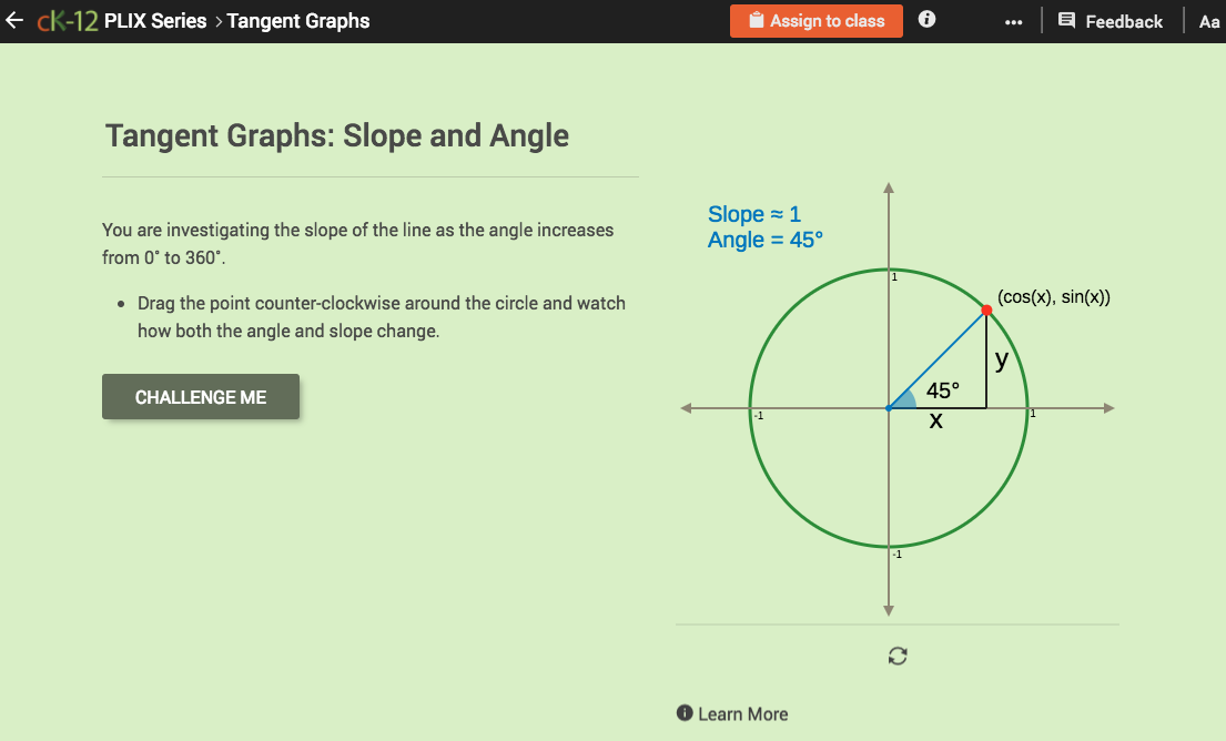 Tangent Graphs: Slope and Angle Interactive