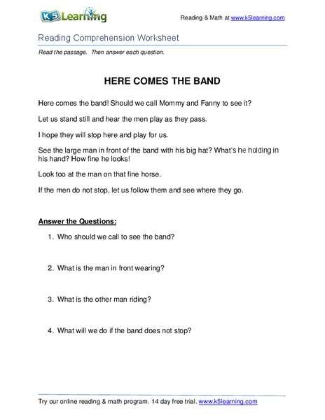 Here Comes the Band Worksheet