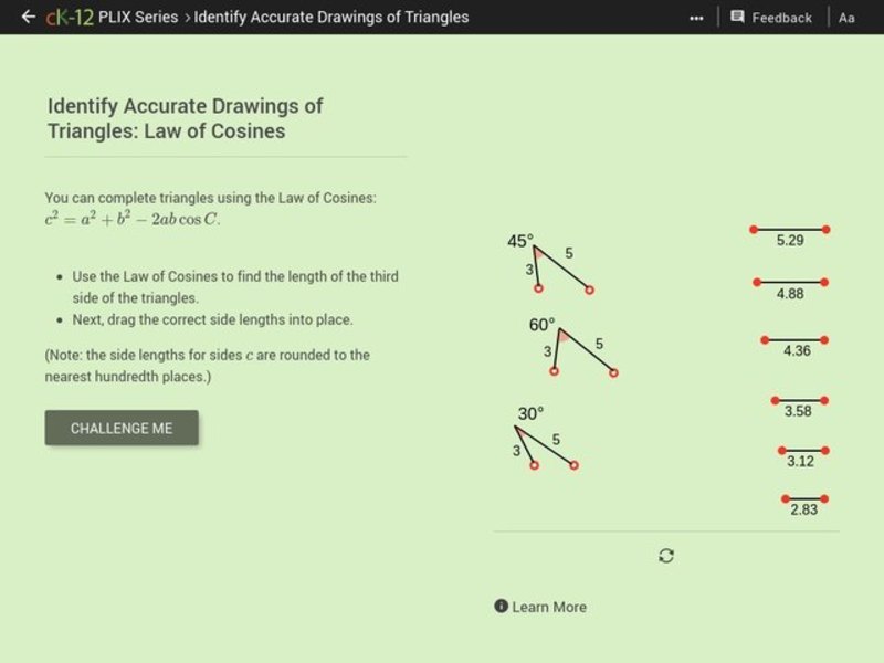 Identify Accurate Drawings of Triangles: Law of Cosines Interactive