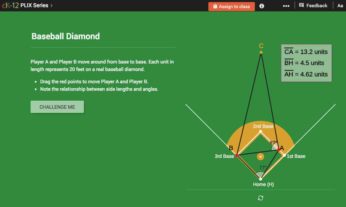 Law of Cosines: Baseball Diamond Interactive