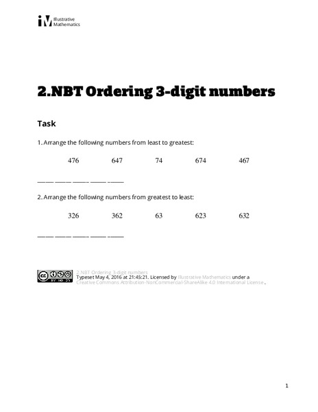 Ordering 3-Digit Numbers Assessment