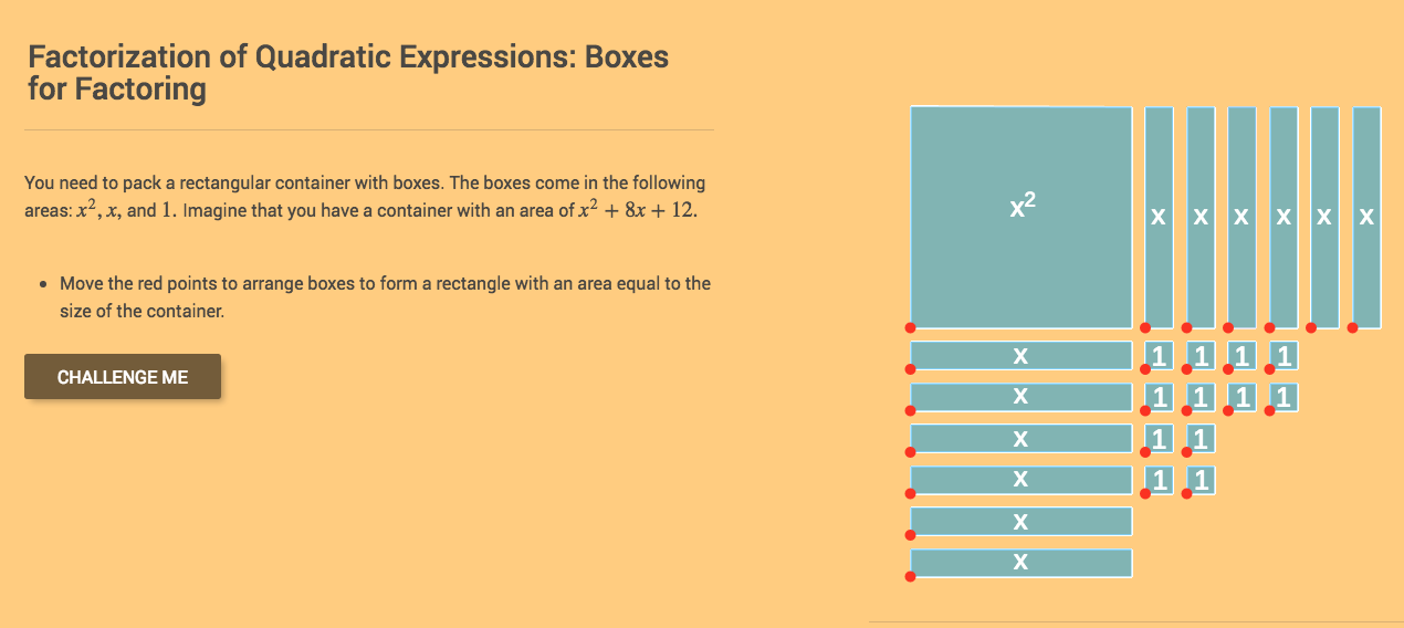 Factorization of Quadratic Expressions: Boxes for Factoring Interactive