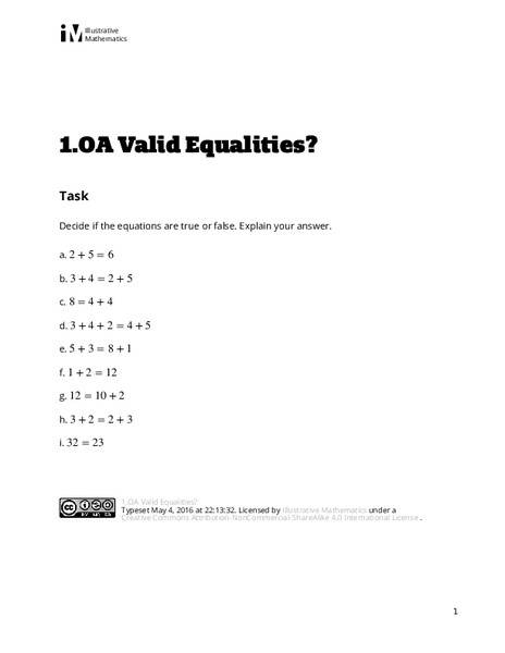 Valid Equalities? Assessment