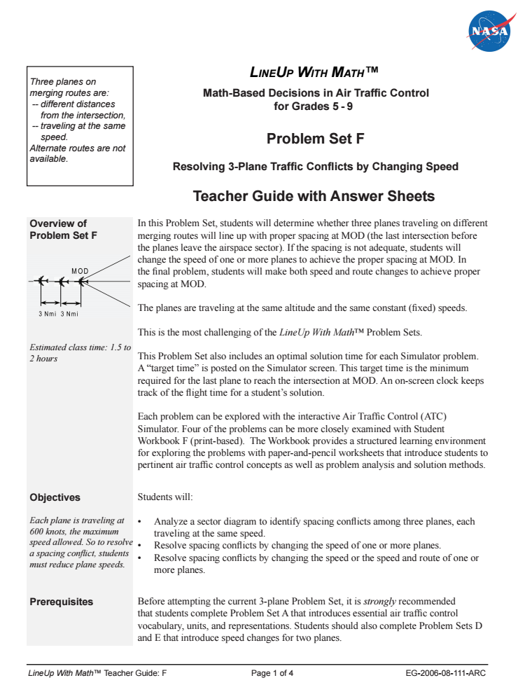 Resolving 3-Plane Traffic Conflicts by Changing Speed—Problem Set F Interactive