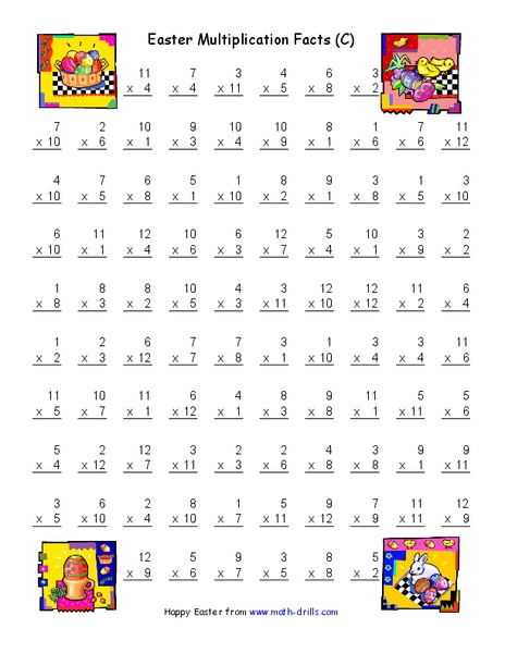 Easter Multiplication Facts (C) Worksheet