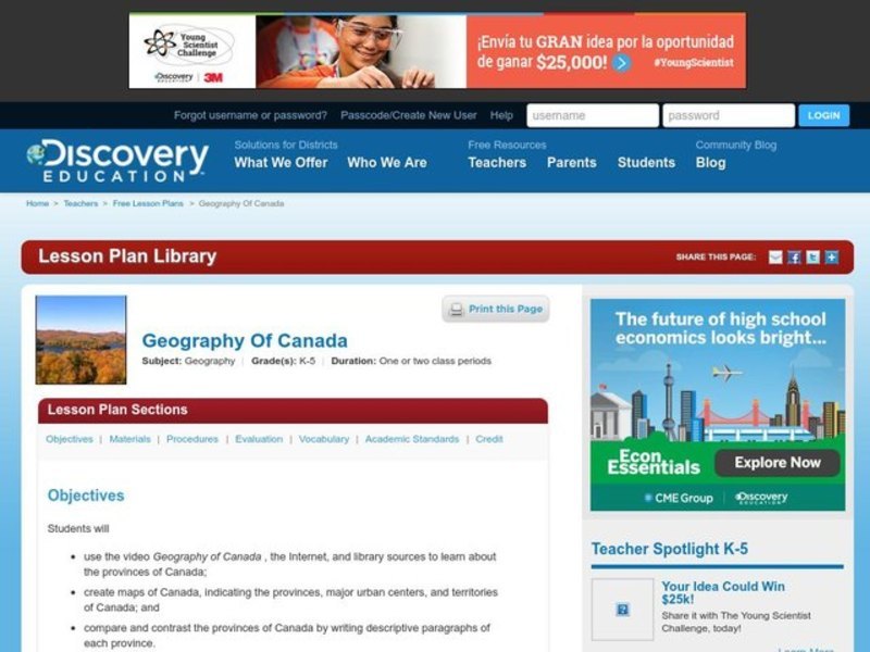 Geography of Canada Lesson Plan