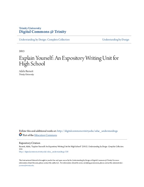 Explain Yourself: An Expository Writing Unit for High School Unit Plan