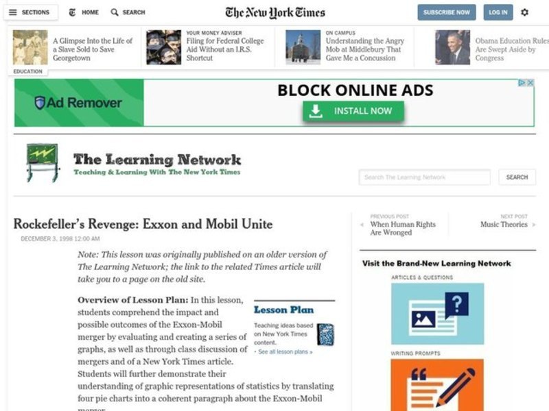 Rockefeller's Revenge: Exxon and Mobil Unite Lesson Plan