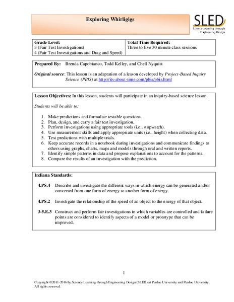 Exploring Whirligigs Lesson Plan