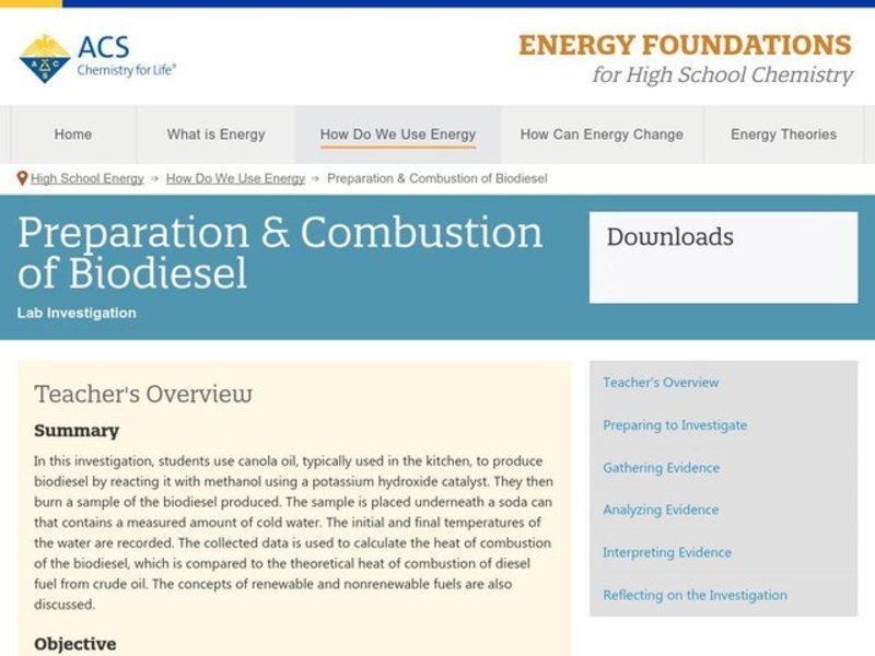Preparation and Combustion of Biodiesel Activity