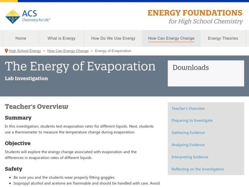 The Energy of Evaporation Activity