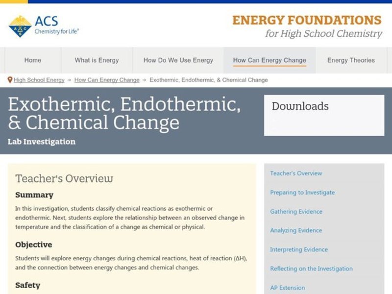Exothermic, Endothermic, and Chemical Change Activity