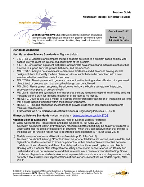 Neuropathfinding: Kinesthetic Model Lesson Plan