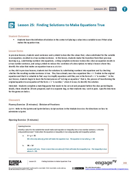 Find Solutions to Make Equations True Lesson Plan