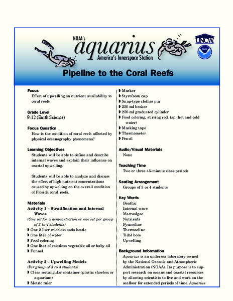 Pipeline to the Coral Reefs Lesson Plan