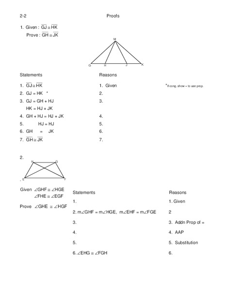 Geometric Proofs Worksheet