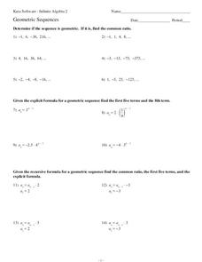 Geometric Sequences Worksheet