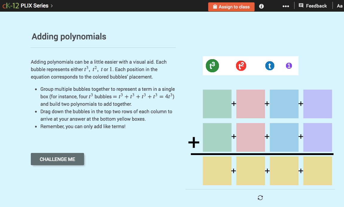 Addition and Subtraction of Polynomials: Adding Polynomials Interactive