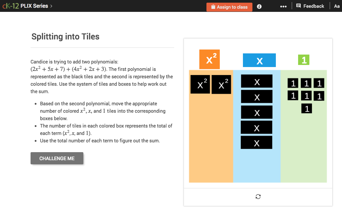 Addition of Polynomials: Splitting into Tiles Interactive