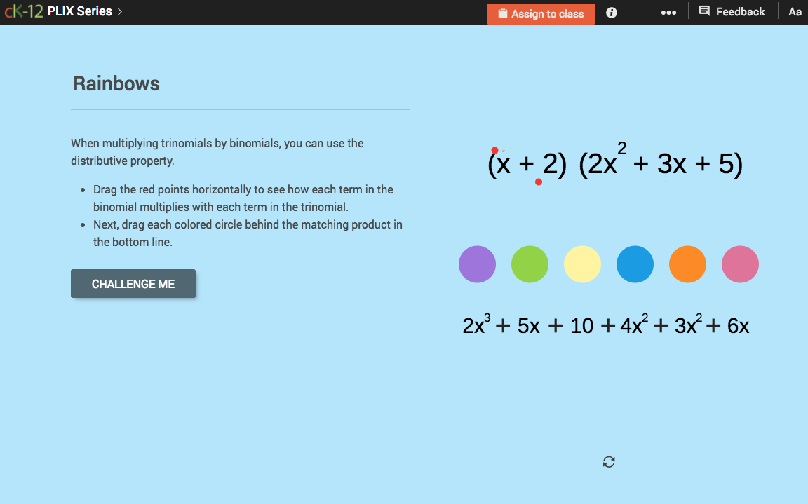Multiplication of Polynomials by Binomials: Rainbows Interactive