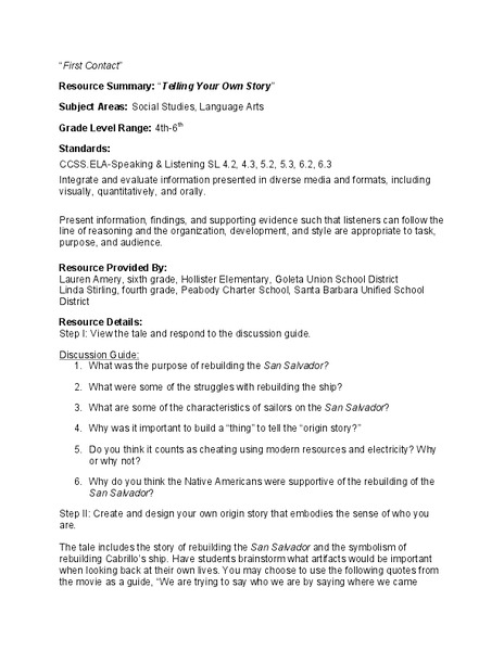 Telling Your Own Story Lesson Plan