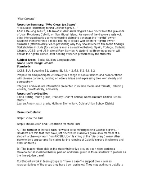 Who Owns the Bones Lesson Plan