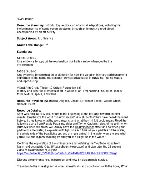 Dark Water: Lesson Plan 2 - Grade 3 Lesson Plan