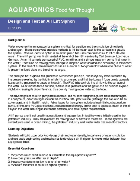 Design and Test an Air Lift Siphon Lesson Plan