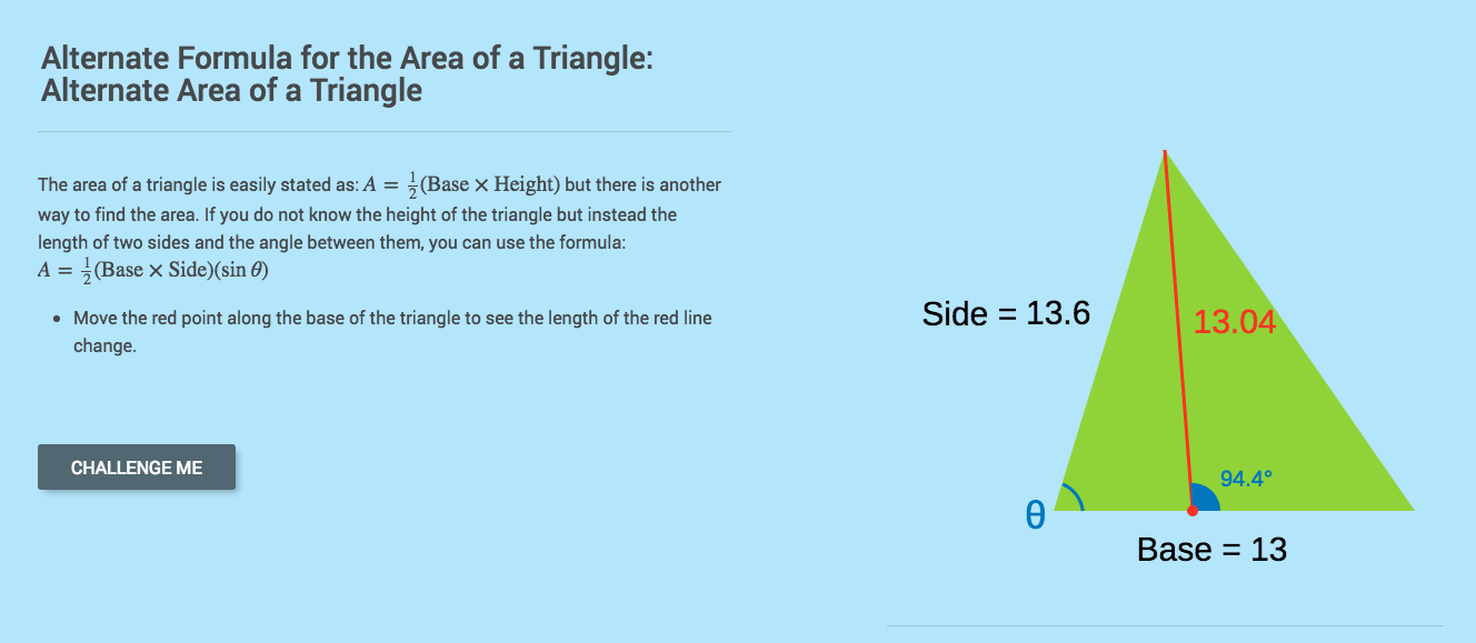 Alternate Formula for the Area of a Triangle: Alternate Area of a Triangle Interactive