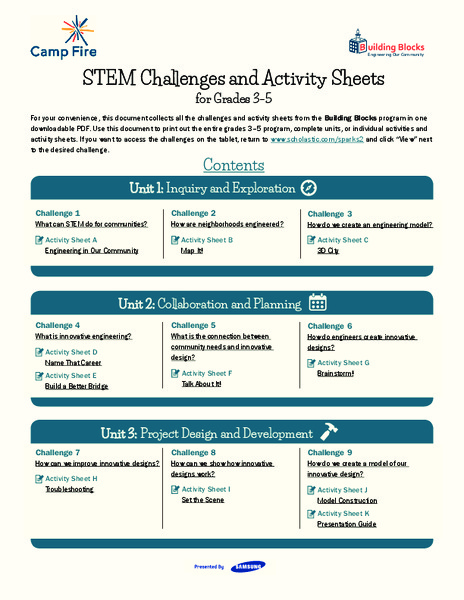 STEM Challenges and Activity Sheets 3–5 Unit Plan