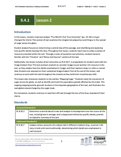 Grade 9 ELA Module 4, Unit 1, Lesson 2 Lesson Plan