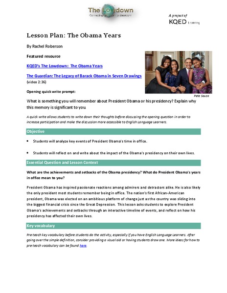The Obama Years Lesson Plan