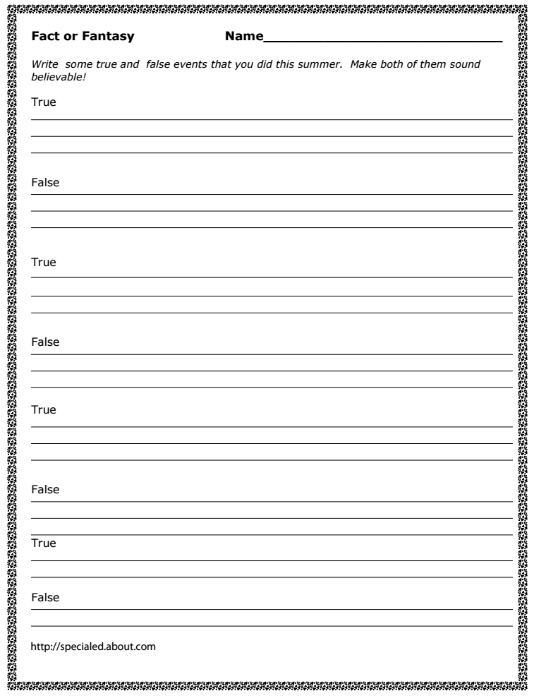 Fact or Fantasy Worksheet