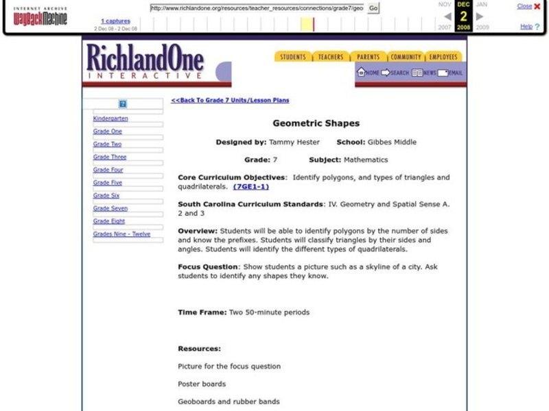 Geometric Shapes Lesson Plan