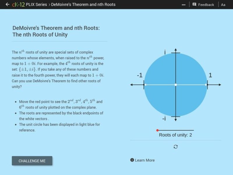 DeMoivre's Theorem and nth Roots: The nth Roots of Unity Interactive