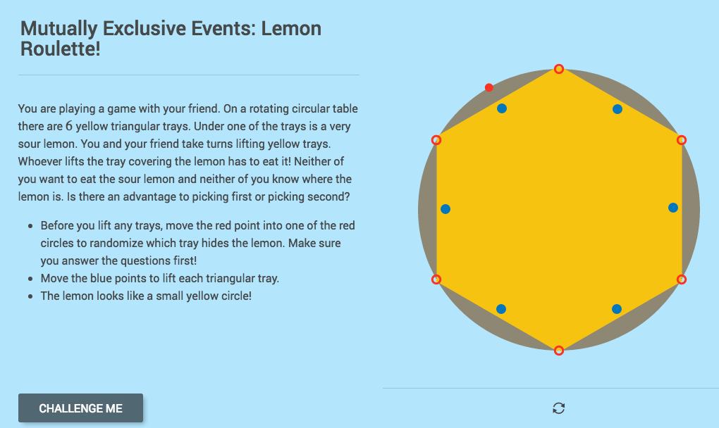 Mutually Exclusive Events: Lemon Roulette! Interactive