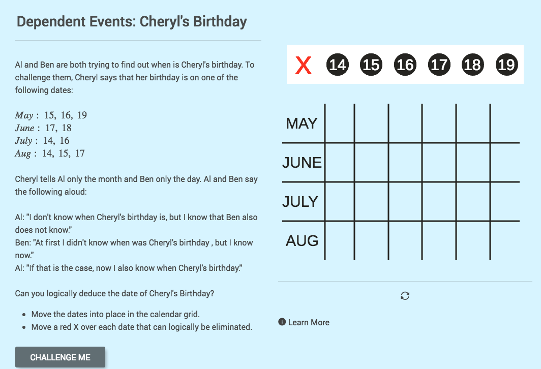 Dependent Events: Cheryl's Birthday Interactive
