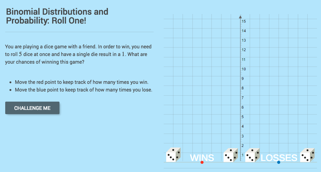 Binomial Distributions and Probability: Roll One! Interactive