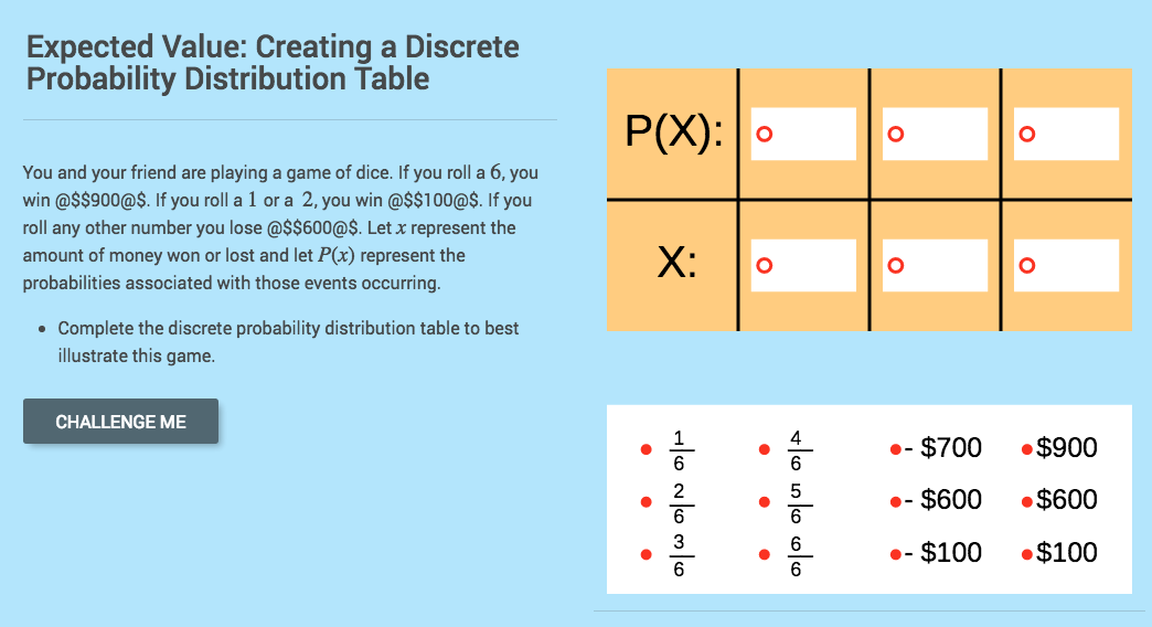 Expected Value: Creating a Discrete Probability Distribution Table Interactive