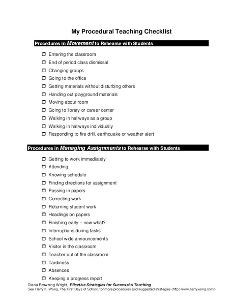 My Procedural Teaching Checklist Printables