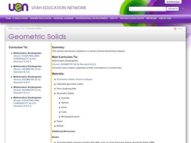 Geometric Solids Lesson Plan